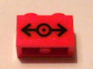 Lego Brick 1 x 2 with Train Logo Black Medium Pattern (Sticker) - Set 7938 / Red