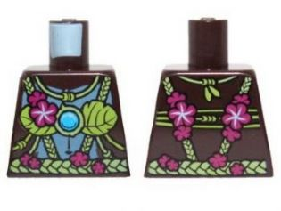 Lego Torso Gorilla with Leaf Top and Belt, Pink Flowers and Blue Round Jewel (Chi) Pattern / Dark Brown