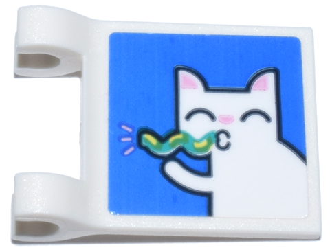 Lego Flag 2 x 2 Square with Flared Edge with White Cat with Bright Pink Ears and Nose and Dark Turquoise Party Blower Pattern (Sticker) - Set 41806