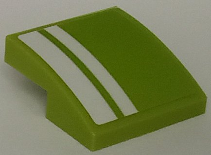 Lego Slope, Curved 2 x 2 x 2/3 with White Stripes Pattern Side A (Sticker) - Set 42138 / Lime