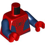 Lego Torso, Black Spider Webs, Back Spider Logo in Front, Red Spider on Back, Dark Blue Panels Print, Dark Blue Arms, Red Hands