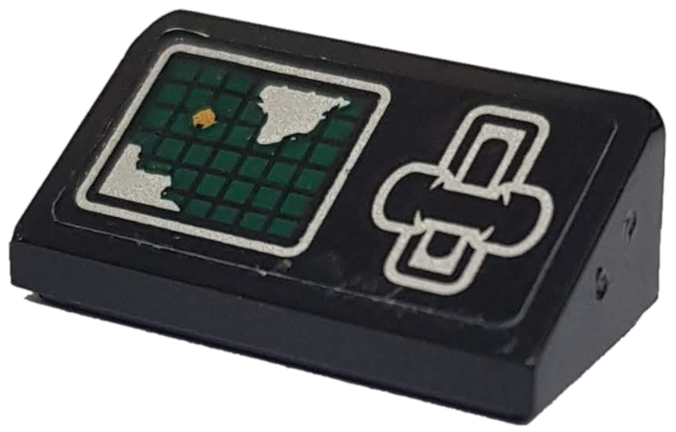 Lego Slope 30 1 x 2 x 2/3 with Map on Screen and Black and Silver Lever Pattern (Sticker) - Set 76006