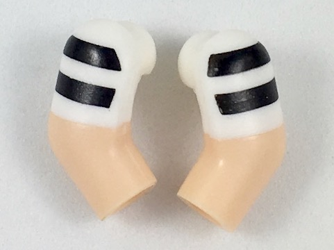 Lego Arm, (Matching Left and Right) Pair with White Short Sleeves with 2 Black Stripes Pattern / Light Nougat