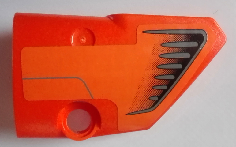 Lego Technic, Panel Fairing # 2 Small Smooth Short, Side B with Black and Dark Bluish Gray Vents on Orange Background Pattern (Sticker) - Set 9398 / Orange