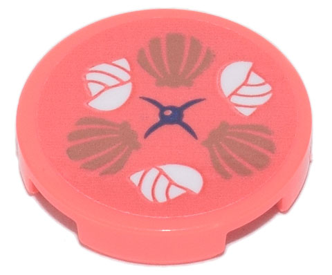 Lego Tile, Round 2 x 2 with Bottom Stud Holder with Seat Cushion with White and Gold Seashells Pattern (Sticker) - Set 41700 / Coral