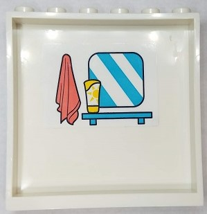 Lego Panel 1 x 6 x 5 with Towel, Mirror and Sunscreen Bottle on Shelf Pattern on Inside (Sticker) - Set 41430 / White