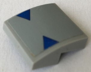 Lego Slope, Curved 2 x 2 x 2/3 with 2 Small Blue Triangles Pattern (Sticker) - Set 75150 / Light Bluish Gray