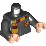 Lego Torso Hogwarts Robe Clasped with Gryffindor Shield and Scarf Pattern / Black Arms / Light Nougat Hands