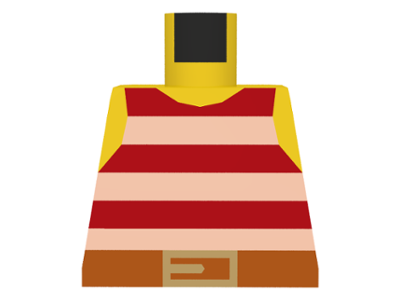 Lego Torso Pirate Tank Top with Red and White Horizontal Stripes, Dark Orange Belt with Gold Buckle Pattern