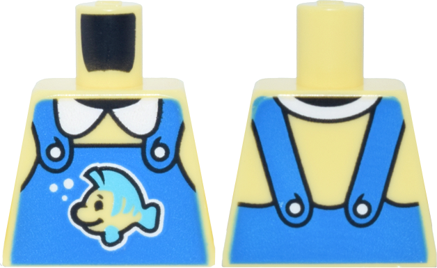 Lego Torso Blue Overalls with Little Mermaid Flounder and White Buttons and Collar Pattern