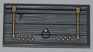 Lego Tile 2 x 4 with Wooden Door with Gold Hinges and Round Handle Pattern Model Right Side (Sticker) - Set 9446