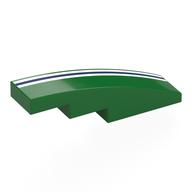 Lego Brick Curved 4 x 1 No Studs with White/Dark Blue/White Stripes Print / Green