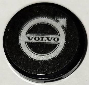 Lego Tile, Round 2 x 2 with Bottom Stud Holder with VOLVO Logo Pattern (Sticker) - Set 42114 / Black