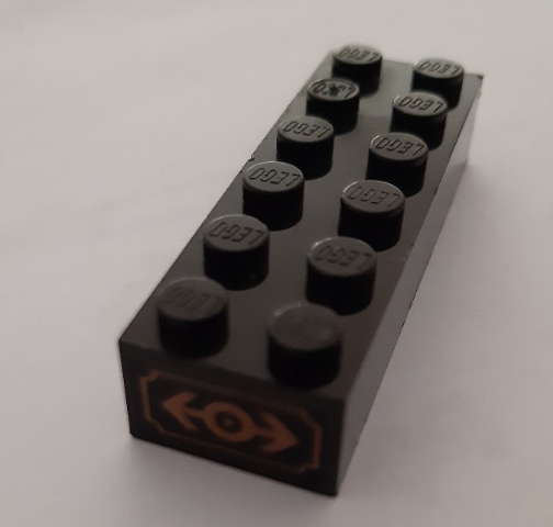 Lego Brick 2 x 6 with Train Logo Gold with Gold Outline Pattern on Both Ends (Stickers) - Set 3225 / Black