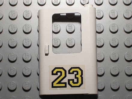 Lego Door 1 x 4 x 5 Train Right, Thin Support at Bottom with Yellow '23' Pattern (Sticker) - Set 5550