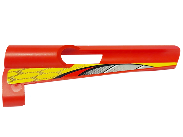 Lego Technic, Panel Fairing # 7 Small Long, Large Hole, Side A with Silver Gradient Stripe and Black Honeycomb on Yellow Background Pattern (Sticker) - Set 8363 / Red