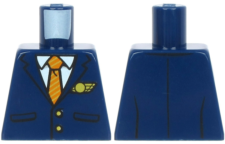 Lego Torso Suit with Pockets over White Shirt, Gold and Dark Orange Striped Tie, Gold Buttons and Logo Pin Pattern / Dark Blue