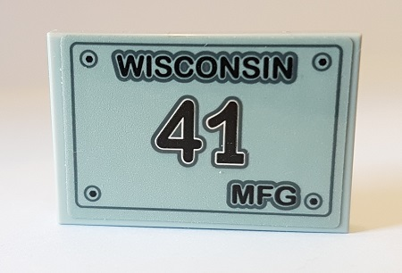 Lego Tile 2 x 3 with 'WISCONSIN 41 MFG' Pattern (Sticker) - Set 10269 / Light Bluish Gray
