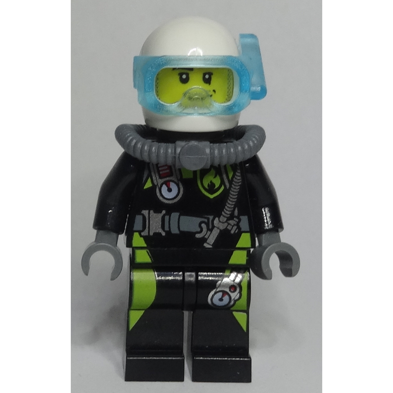 Lego Diver, Man, Black and Lime Wetsuit, White Helmet and Mask, Stubble