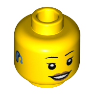 Lego Minifig Head, Thin Eyebrows, Eyelashes, Smile, and Hearing Aid Print / Yellow