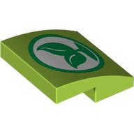 Lego Brick Curved 2 x 2 x 2/3 with Leaf Symbol Print / Lime