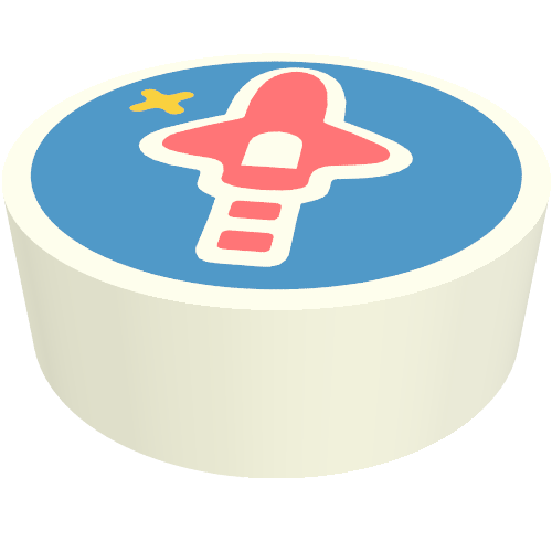 Lego Tile Round 1 x 1 with Coral Rocket on Blue Background Print / White