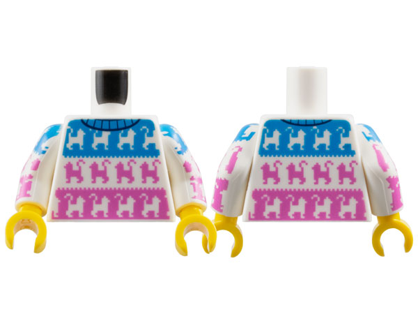 Lego Torso Sweater with Black Collar and Cats on Dark Azure and Dark Pink Panels Pattern / White Arms with Cats on Dark Azure and Dark Pink Panels Pattern / Yellow Hands