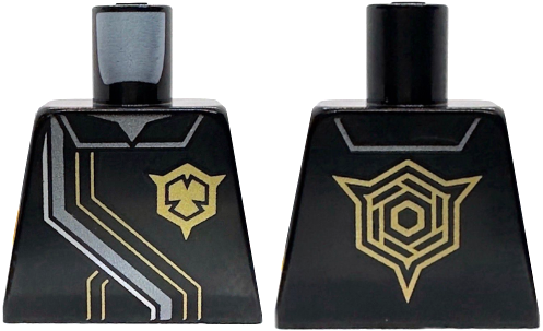 Lego Torso Robe with Silver and Dark Silver Trim and Collar, Gold Lines and NINJAGO Imperium Logo Pattern (BAM) / Black