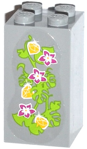 Lego Brick 2 x 2 x 3 with 3 Magenta Flowers, 3 Yellow Gems and Leaves on Transparent Background Pattern (Sticker) - Set 41033