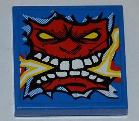 Lego Tile 2 x 2 with Angry Red Face with Electric Spark in Mouth Pattern (Sticker) - Set 8303 / Blue