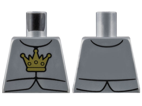 Lego Torso Knight Armor Silver Breastplate with Gold Crown Pattern / Flat Silver