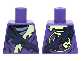 Lego Torso Ninjago Tattered Robe with Yellowish Green Collar, Dark Blue Strap and Gray Undershirt Pattern / Dark Purple