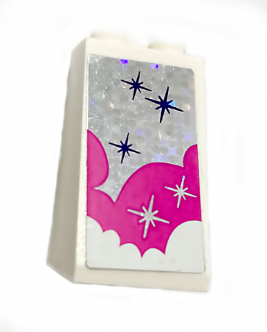 Lego Slope 75 2 x 2 x 3 - Solid Studs with White and Pink Clouds and Stars Pattern (Sticker) - Set 41128