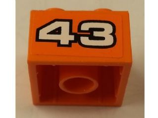 Lego Brick 2 x 2 with White '43' with Black Outline on Orange Background Pattern (Sticker) - Set 8162
