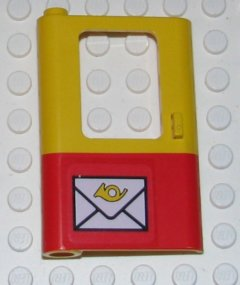 Lego Door 1 x 4 x 5 Train Left, Thin Support at Bottom with Red Bottom Half and Mail Envelope Pattern (Sticker) - Sets 7722 / 7819