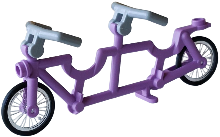 Lego Bicycle Frame Tandem with Clips for Handlebars with Trans-Clear Wheels with Molded Black Hard Rubber Tires and Light Bluish Gray Angular Handlebars (7575 / 92851pb01 / 98397)