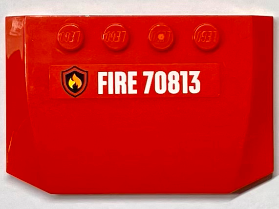 Lego Wedge 4 x 6 x 2/3 Triple Curved with Fire Logo Badge and White 'FIRE 70813' Pattern (Sticker) - Set 70813