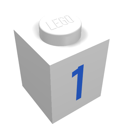 Lego Brick 1 x 1 with Blue '1' Print / White