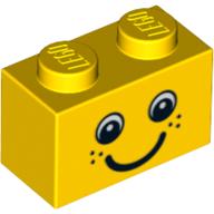 Lego Brick 1 x 2 with Eyes, Freckles and Smile Print / Yellow