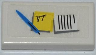 Lego Tile 1 x 2 with Notepad, Sticky Note and Pen Pattern (Sticker) - Set 7498