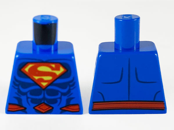 Lego Torso Super Hero Costume with Dark Blue Muscles, Red and Yellow Superman Logo, Red Belt Pattern / Blue