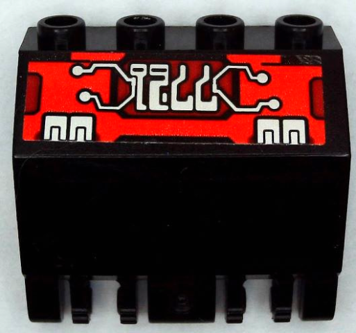 Lego Panel 2 x 4 x 3 1/3 with Double Locking 2 Fingers Hinge with Silver Circuitry on Red and Dark Red Background Pattern (Sticker) - Set 7721