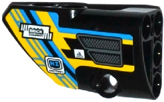 Lego Technic, Panel Fairing # 1 Small Smooth Short, Side A with Grille and Sponsor Logos on Dark Azure, Yellow and Black Background Pattern (Sticker) - Set 42034 / Black