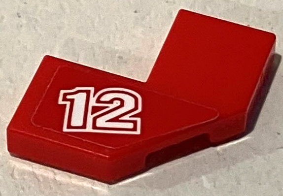 Lego Tile, Modified Facet 2 x 2 with White '12' Pattern Model Right Side (Sticker) - Set 75889