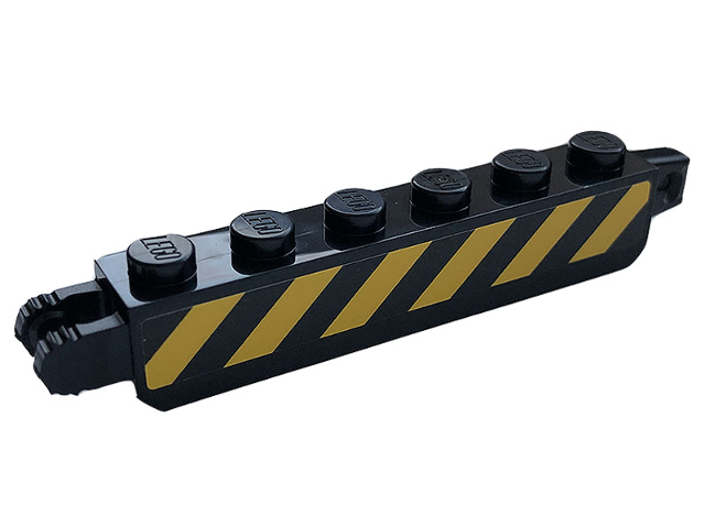 Lego Hinge Brick 1 x 6 Locking with 1 Finger Vertical End and 2 Fingers Vertical End with Black and Yellow Danger Stripes Pattern on Both Sides (Stickers) - Set 60306 / Black