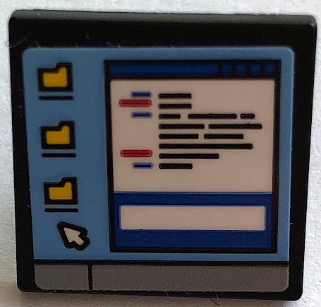Lego Road Sign 2 x 2 Square with Open O Clip with Computer Screen, Black Lines of Text, 3 Folders and Mouse Cursor Pattern (Sticker) - Set 21336
