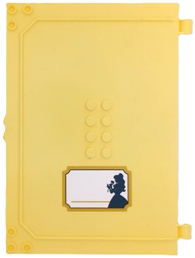 Lego Container, Book Cover Half, 16 x 12 x 2 2/3 (Storybook Adventures) with Name Label with Dark Blue Belle Silhouette on White Background Pattern (Sticker) - Set 43177 / Bright Light Yellow