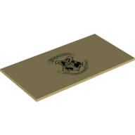 Lego Tile 8 x 16 with Black Hogwarts Crest Print / Tan