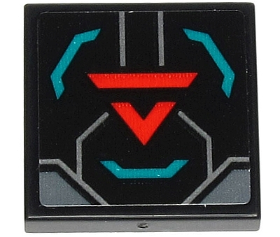 Lego Tile 2 x 2 with Red 'V' and Stripe and Silver and Dark Turquoise Angled Lines Pattern (Sticker) - Set 71713