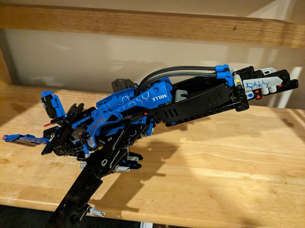 Lego fighter jet, toggleable wings and a stand
